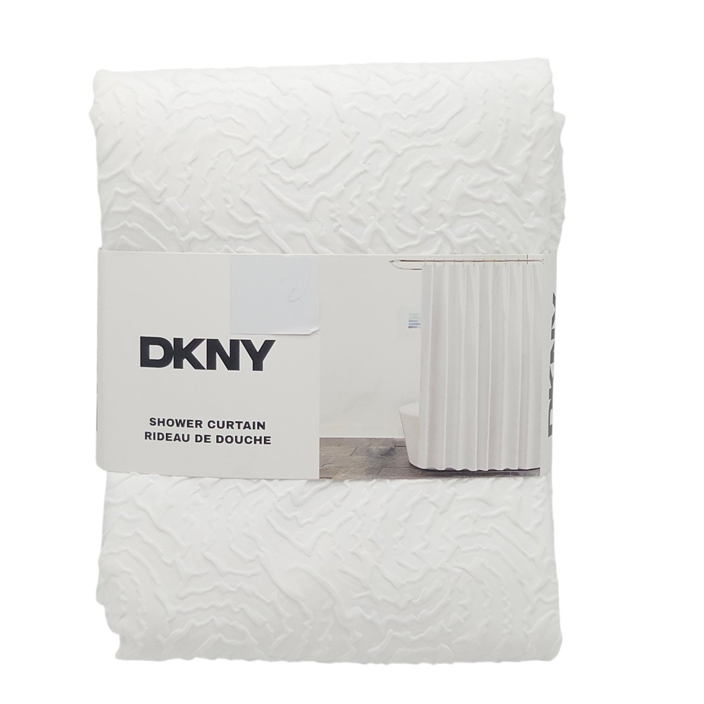 DKNY Microsculpt Fabric Shower Curtain White Textured 72x72in